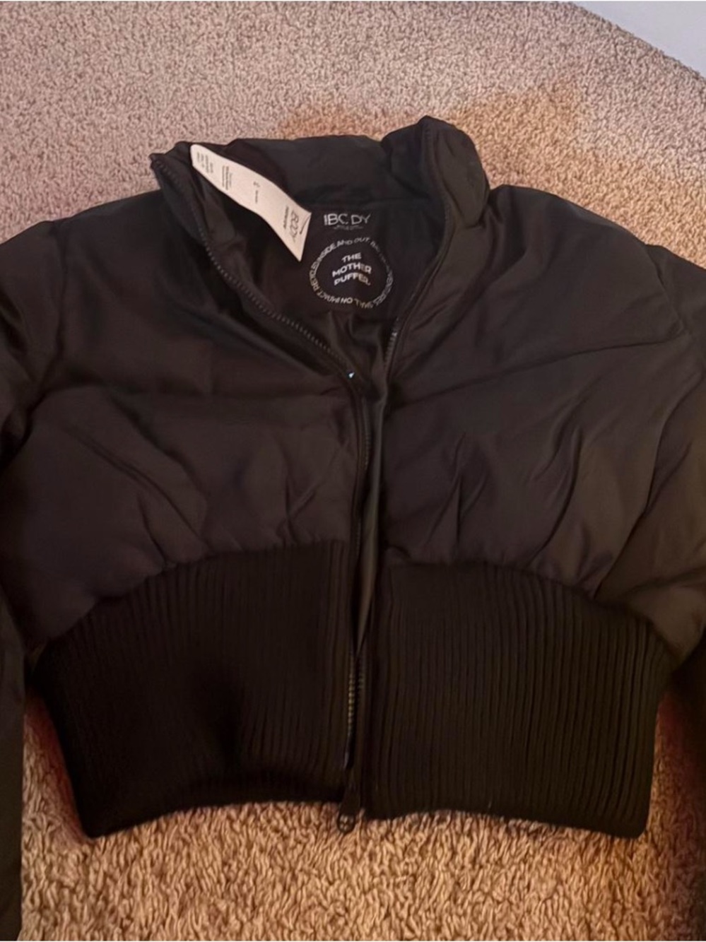Cotton On Black Cropped Ribbed-Waist Puffer Jacket - Picture 4 of 6